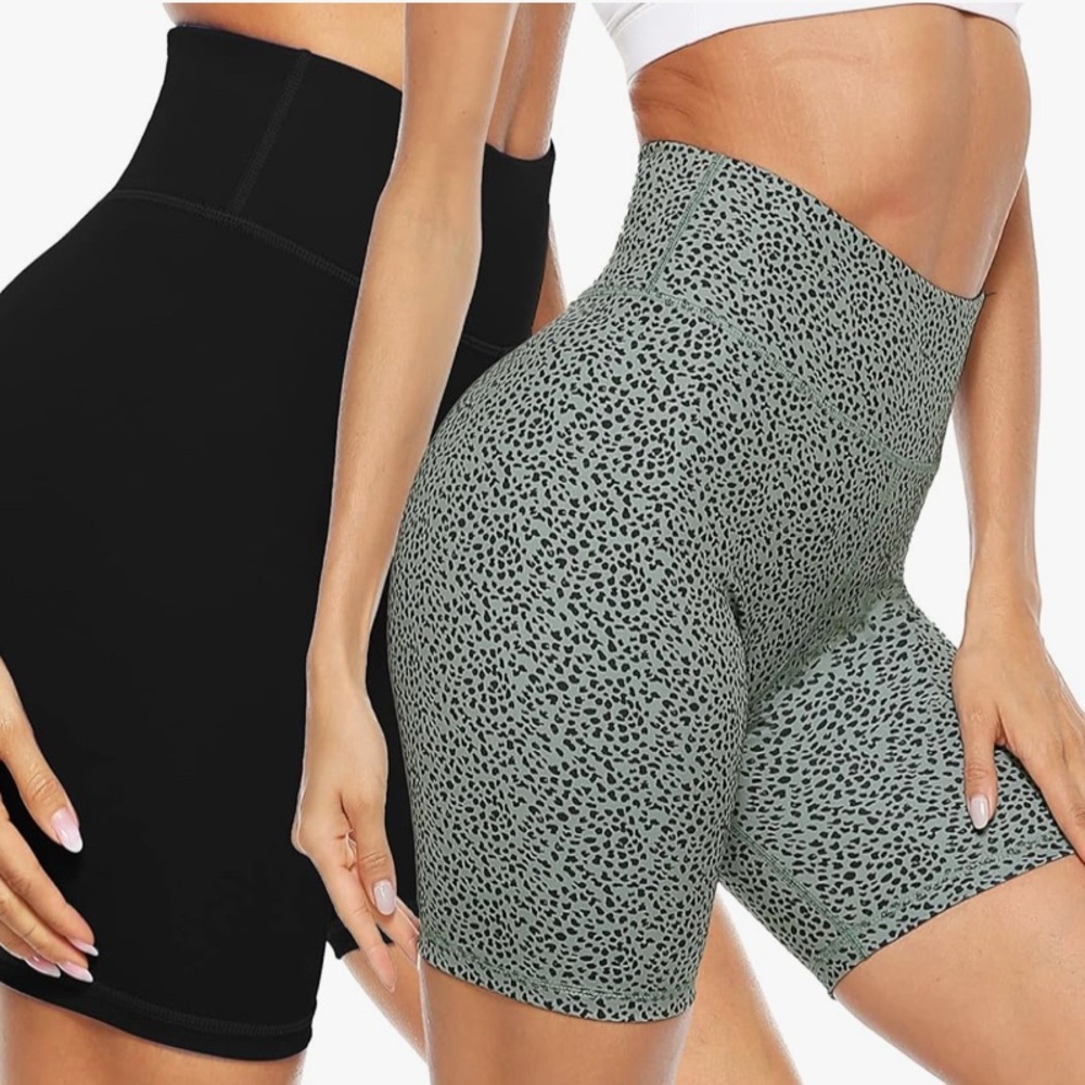 2 Women’s Bike Athletic Workout Yoga Shorts with Two Pockets, Non-See Through